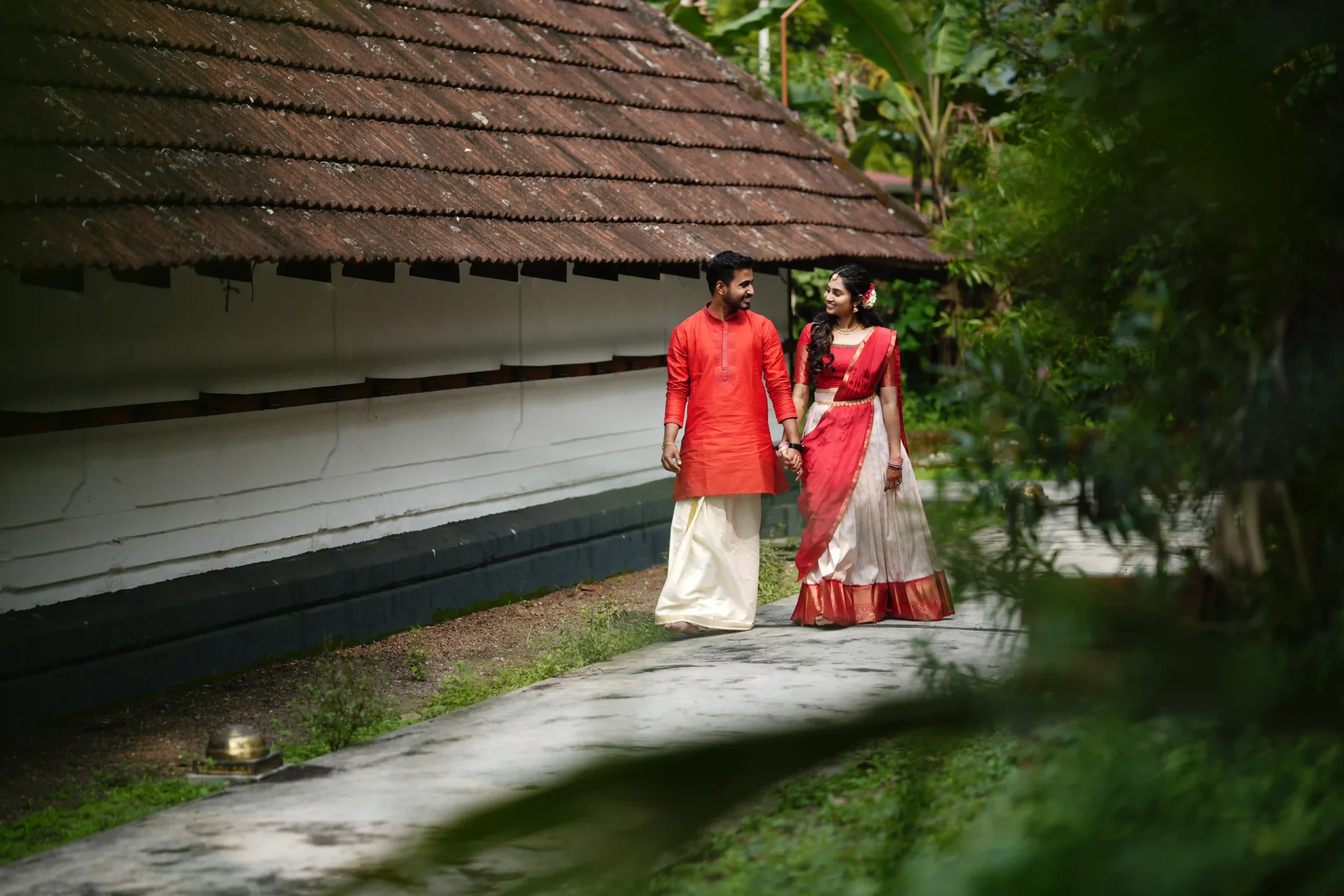 Traditional engagement photoshoot of Ajith and Gopika in Thrissur
