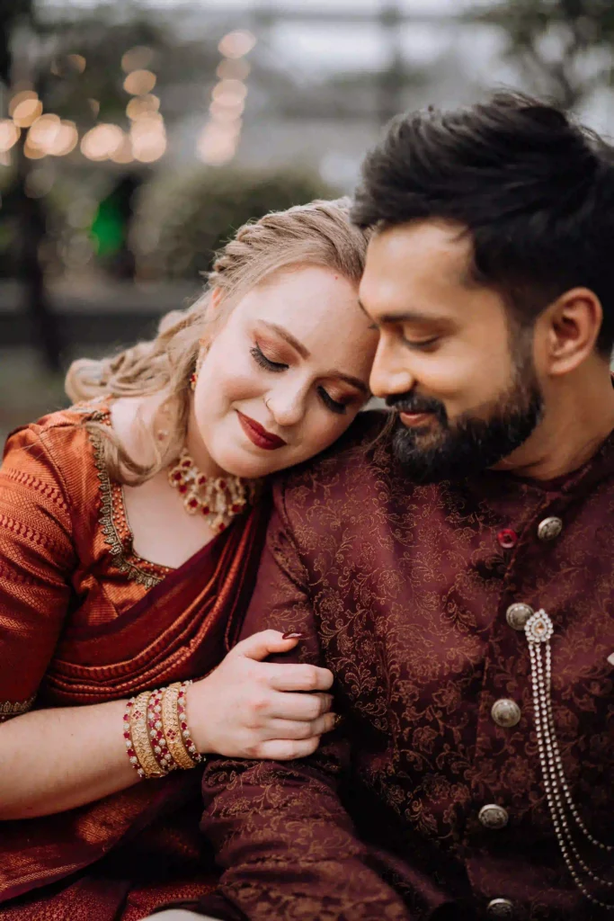 Intimate wedding couple moment