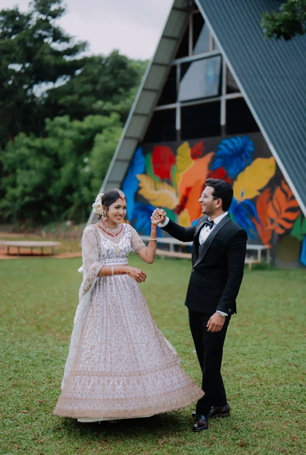 Bride and groom intimate wedding portrait